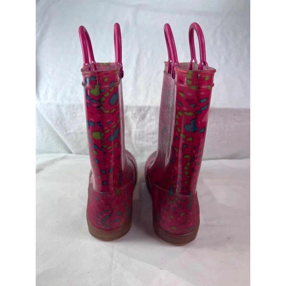 Pink Heart Print Rain Boots Kids Size 13-1 Waterproof Pull On Rubber GMWN48DP012